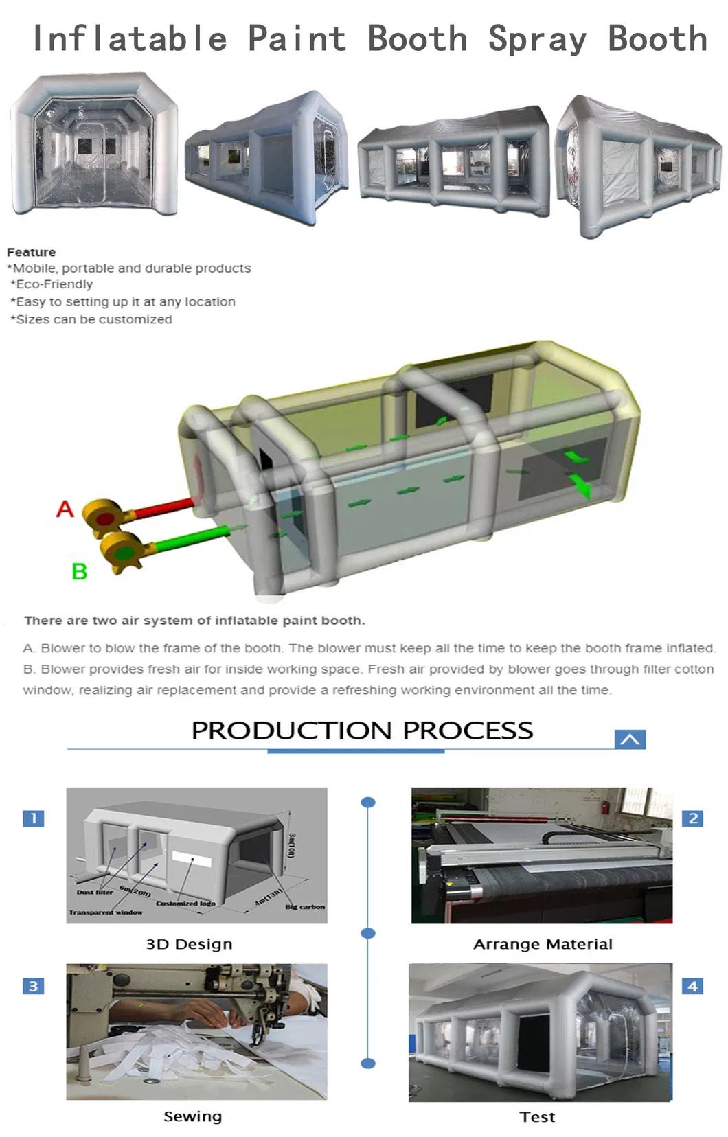 Auto Painting Equipment Inflatable Car Workstation Spray Booth Car Paintbooth