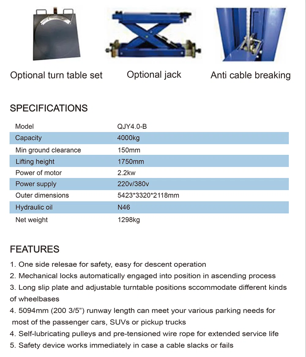 Four Post Car Lift Alignment with Rear Sliding Plate for Doing Wheel Aligmnet