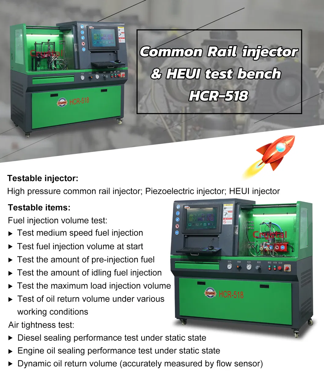 Hcr-518 Diesel Injector Calibration Machine Common Rail Injector Test Bench and Heui Injector