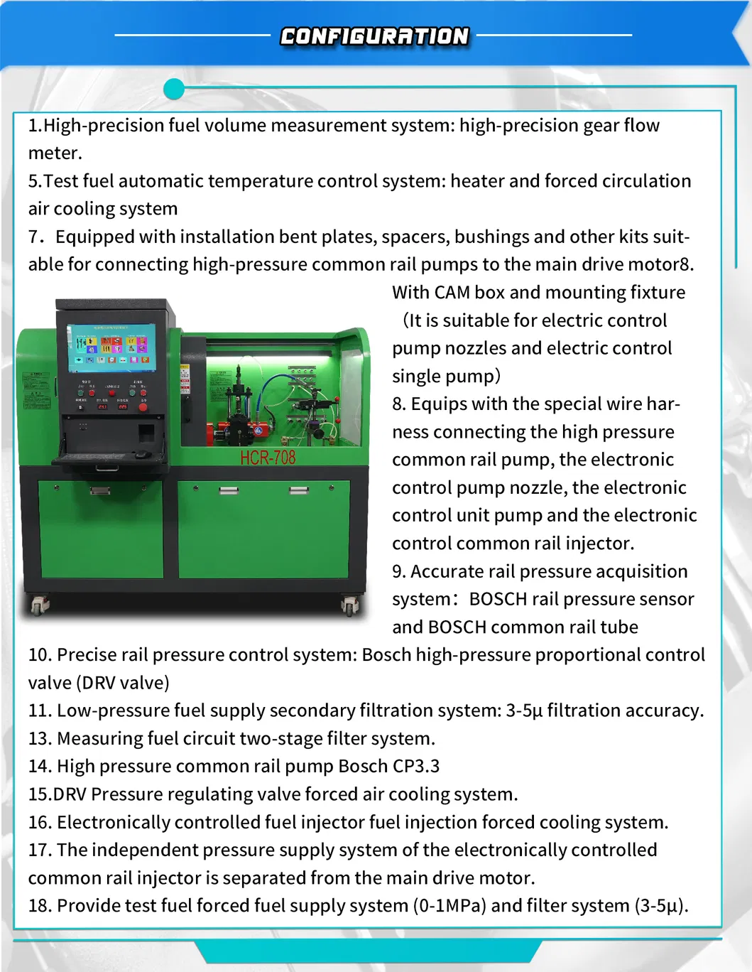 Hcr-708 Eui and Eup Pump Diesel Test Bench with Automatic Controller Support Different Language