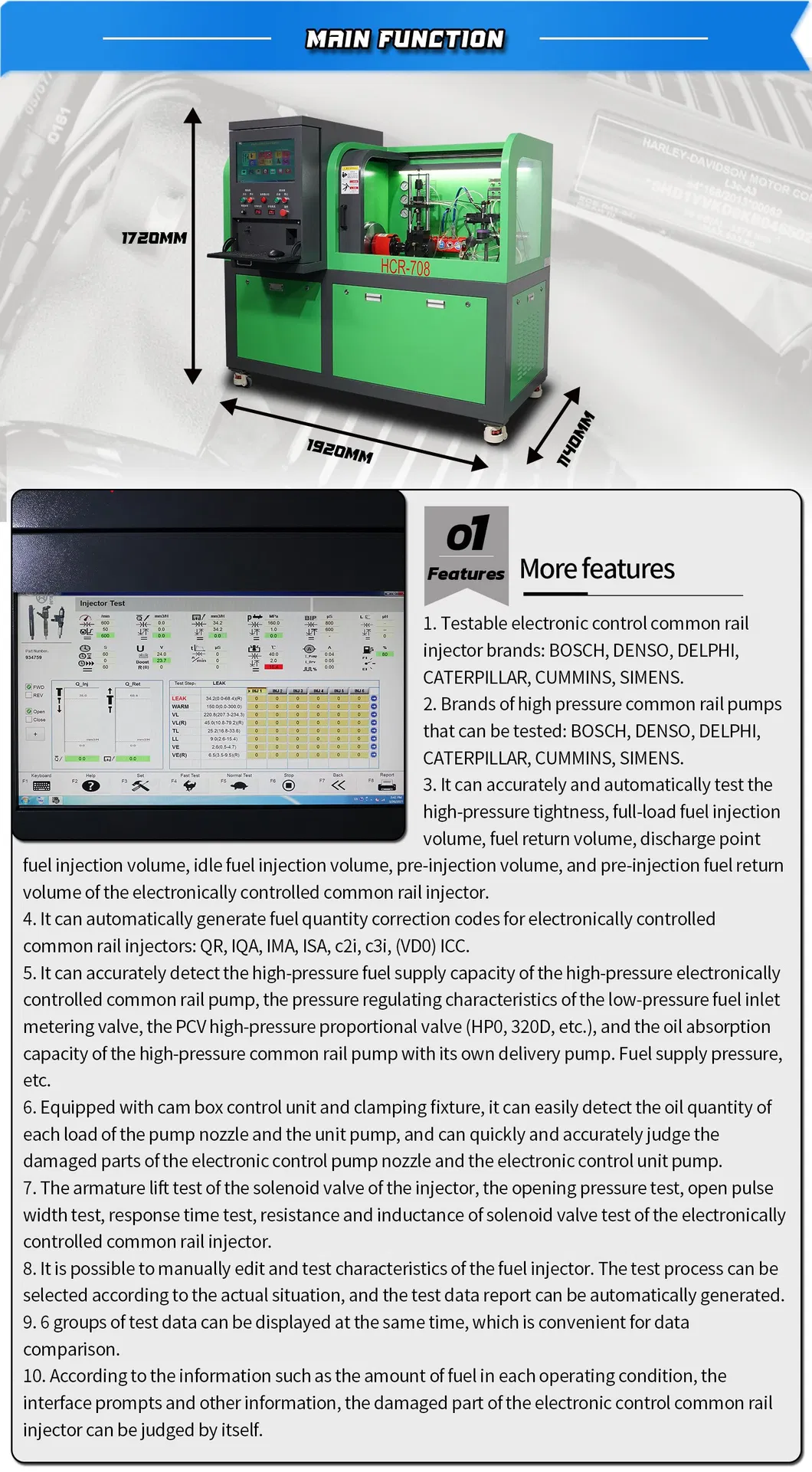 Hcr-708 Eui and Eup Pump Diesel Test Bench with Automatic Controller Support Different Language