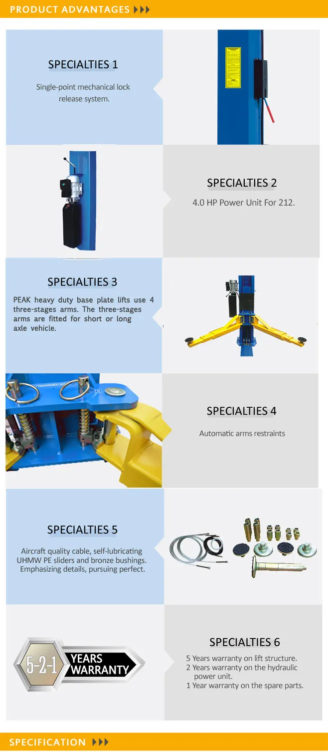 Heavy Duty Base Plate Two Post Auto Car Lift with Ce