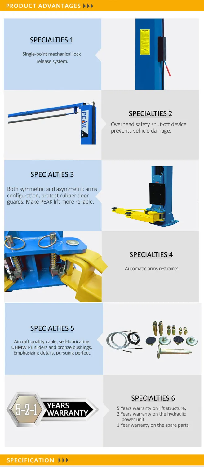 High Safety Overhead Protect Twin Post Auto Elevator with Long Warranty (211SAC)