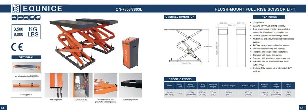 on-7803 Ultrathin Hydraulic Scissor Car Lift Vehicle