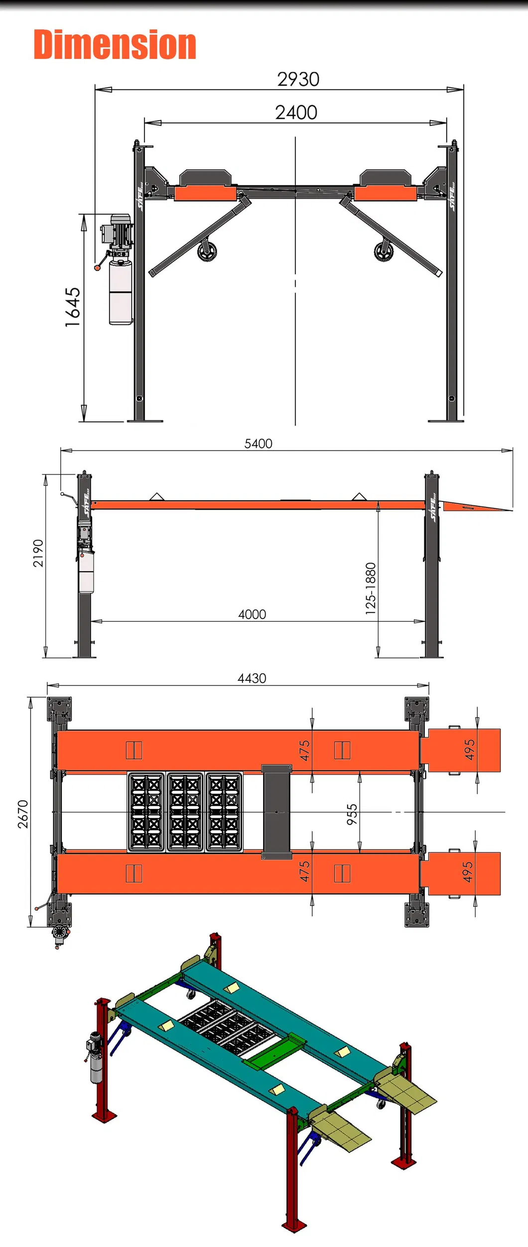 Vehicle Equipment Four Post Parking Lift for Sale