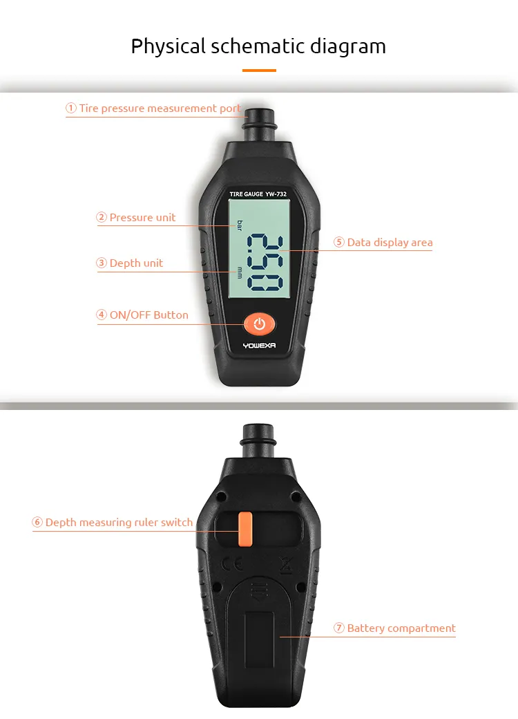 Yw-732 Quick Measurement Bicycle Motorcycle Car Digital Tire Pressure Gauge